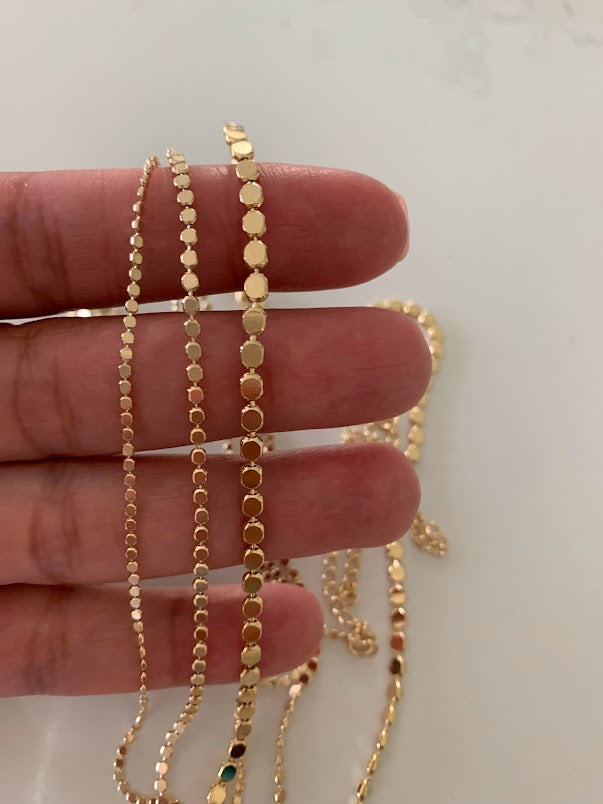 Gold Flat Beaded Necklaces | Dainty Flat Ball Chain | Beads Necklace | Flat Beaded Chain | Layering Necklace