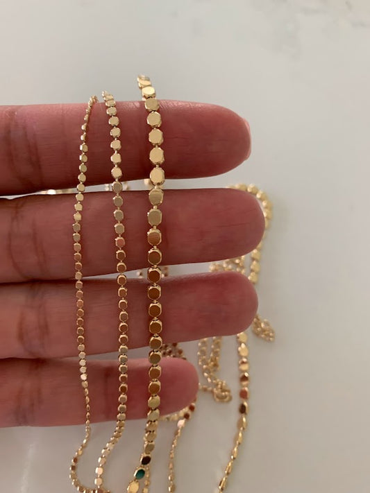 Gold Flat Beaded Necklaces | Dainty Flat Ball Chain | Beads Necklace | Flat Beaded Chain | Layering Necklace