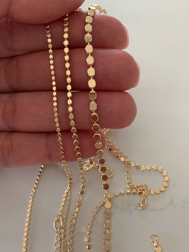 Gold Flat Beaded Necklaces | Dainty Flat Ball Chain | Beads Necklace | Flat Beaded Chain | Layering Necklace