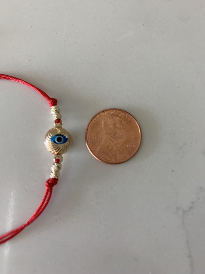 14K Gold Evil Eye Bracelet, Red String Gold Bracelet, Hamsa Evil Eye, Solid Gold Bracelet, Handmade, Yellow Gold, Gift For Protection, Gift