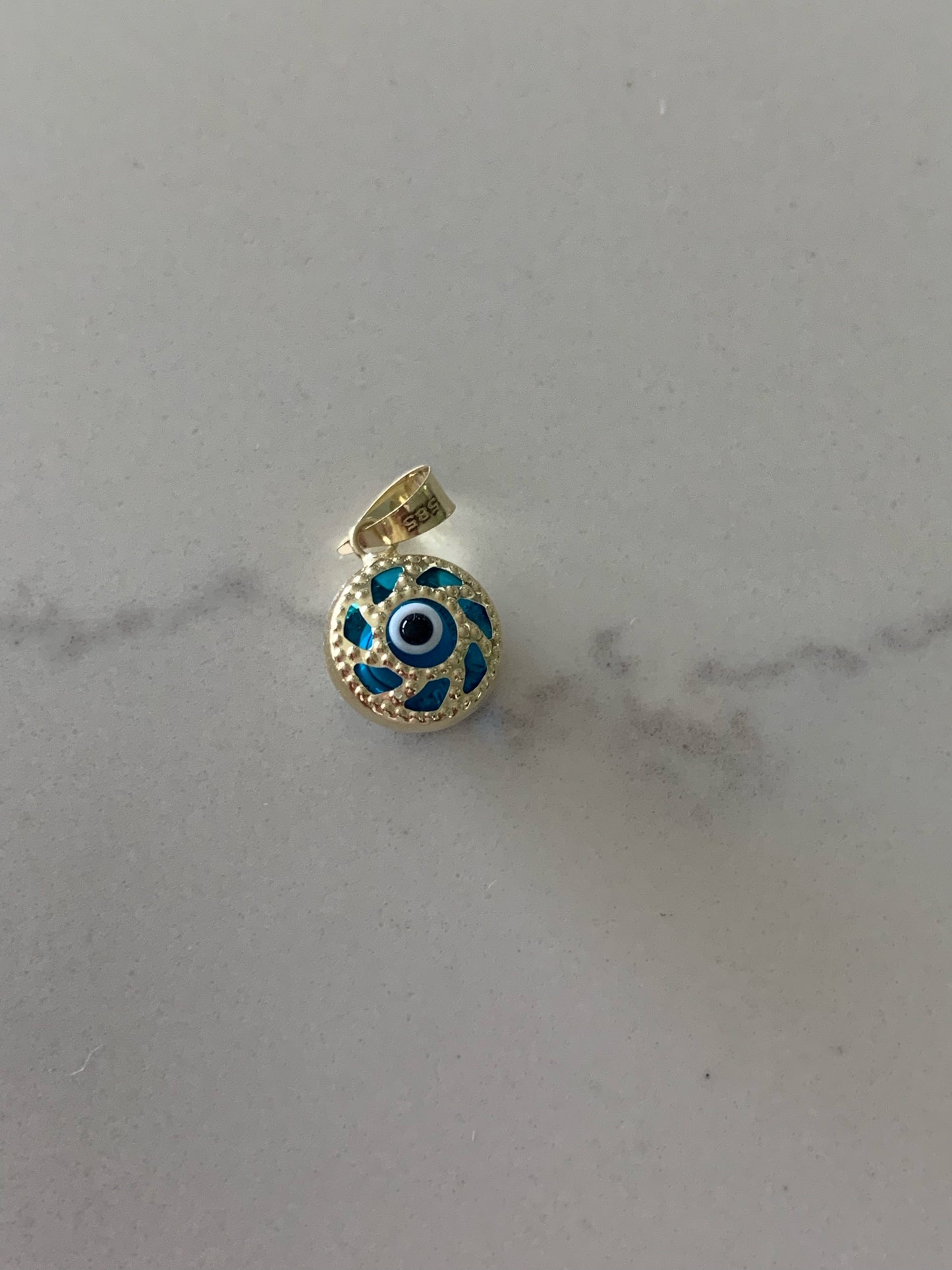 14K Solid Gold Evil Eye Pendant, Hamsa Evil Eye
