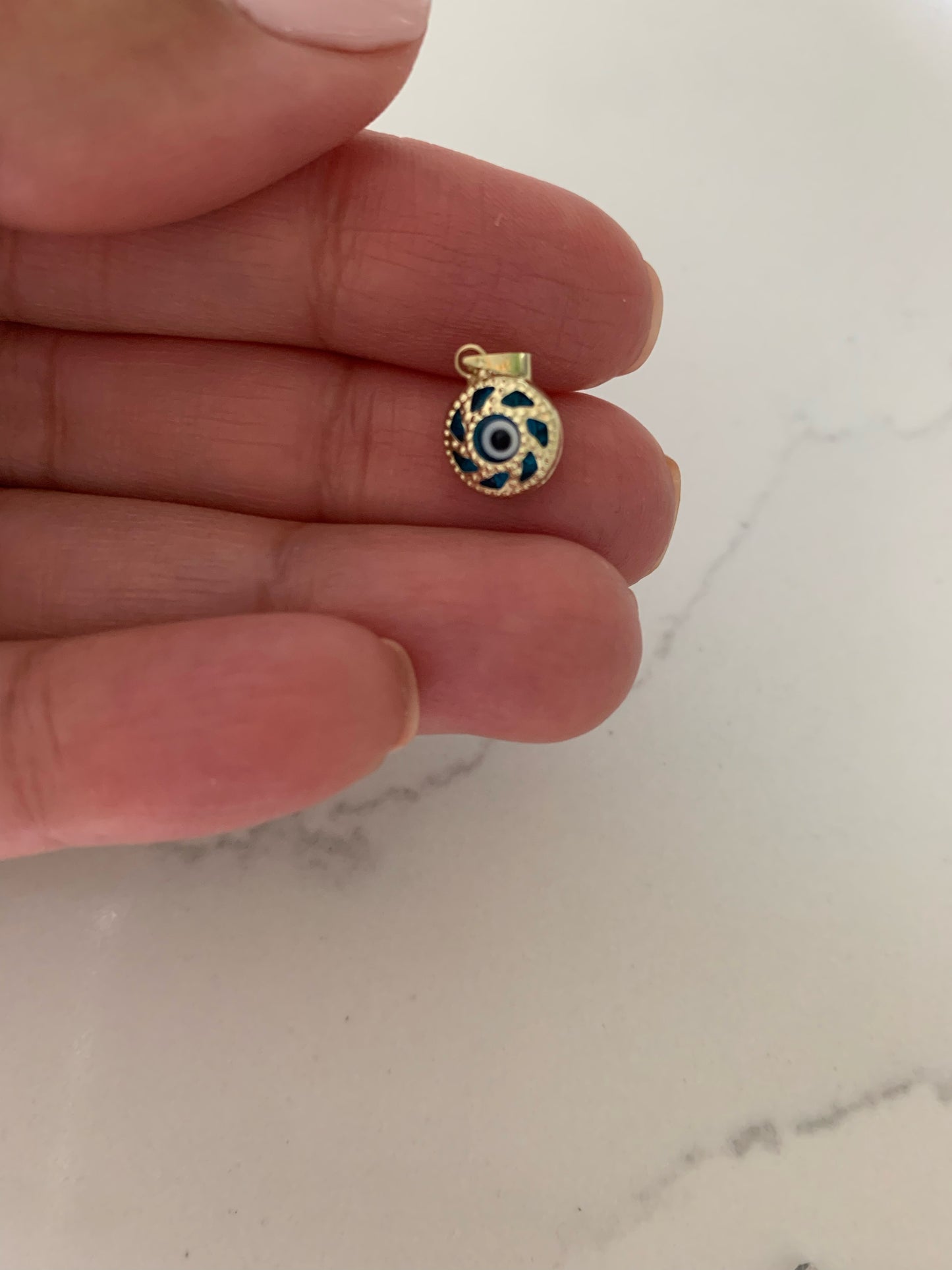 14K Solid Gold Evil Eye Pendant, Hamsa Evil Eye