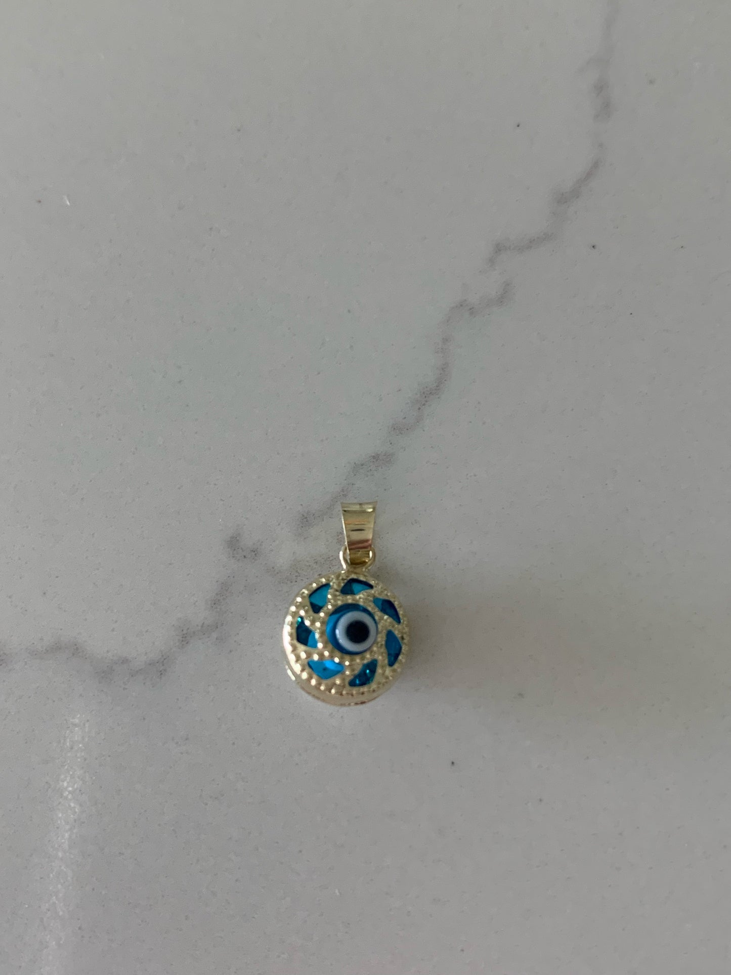 14K Solid Gold Evil Eye Pendant, Hamsa Evil Eye