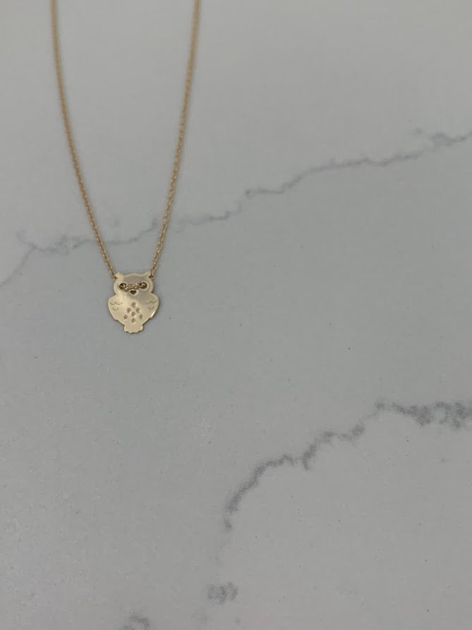 14K Gold Owl Necklace | White and Yellow Gold Owl Necklace