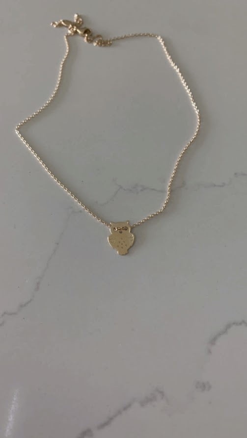 14K Gold Owl Necklace | White and Yellow Gold Owl Necklace