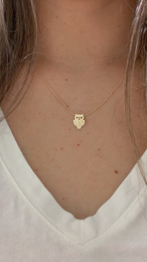 14K Gold Owl Necklace | White and Yellow Gold Owl Necklace