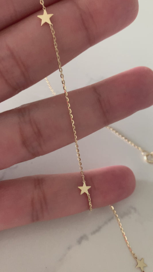 14K Gold Stars Choker | Stars Layering Necklace | 14K Gold Chain Necklace