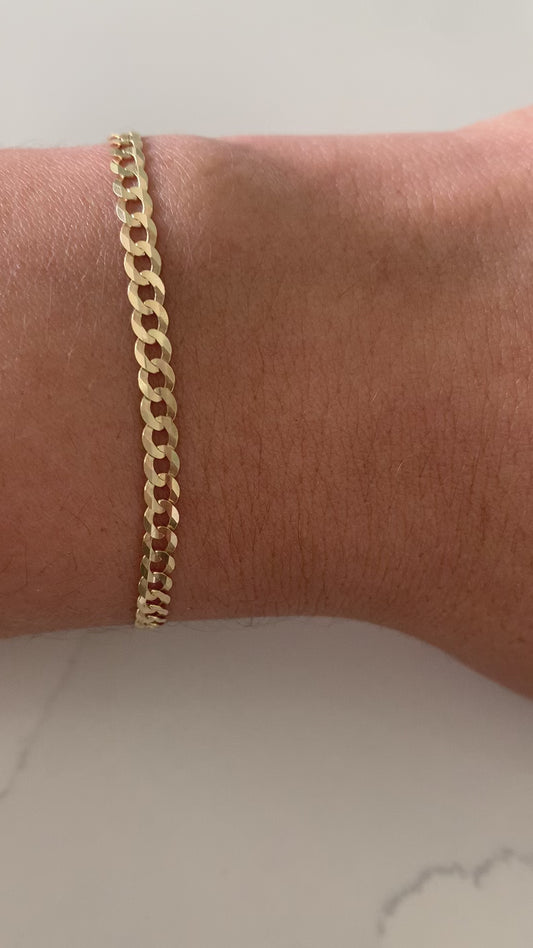 14K Gold Cuban Concave Link Bracelet , 3.6MM Cuban Concave Open Link, 7.5" Length, Lobster Clasp, Adult Bracelet