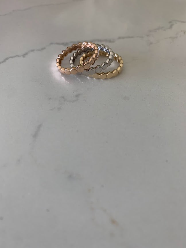 Ring Trio Tricolor Rings | Flat Beaded 14K Gold Ring | Trendy Ring | Ring | Solid Gold | Love Ring | Modern Ring | Chic Ring | Link Band | Discs Ring | Dotted Ring