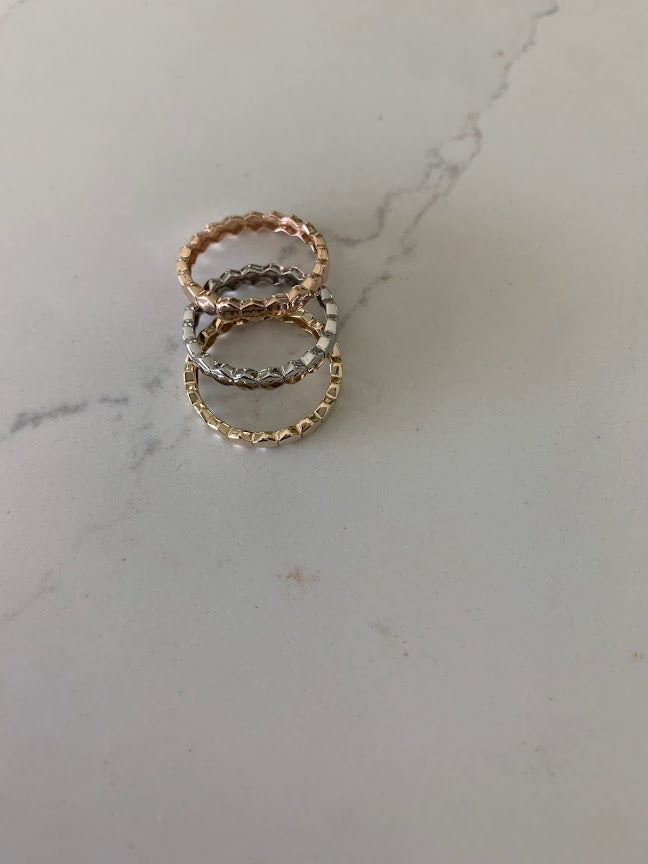 Ring Trio Tricolor Rings | Flat Beaded 14K Gold Ring | Trendy Ring | Ring | Solid Gold | Love Ring | Modern Ring | Chic Ring | Link Band | Discs Ring | Dotted Ring