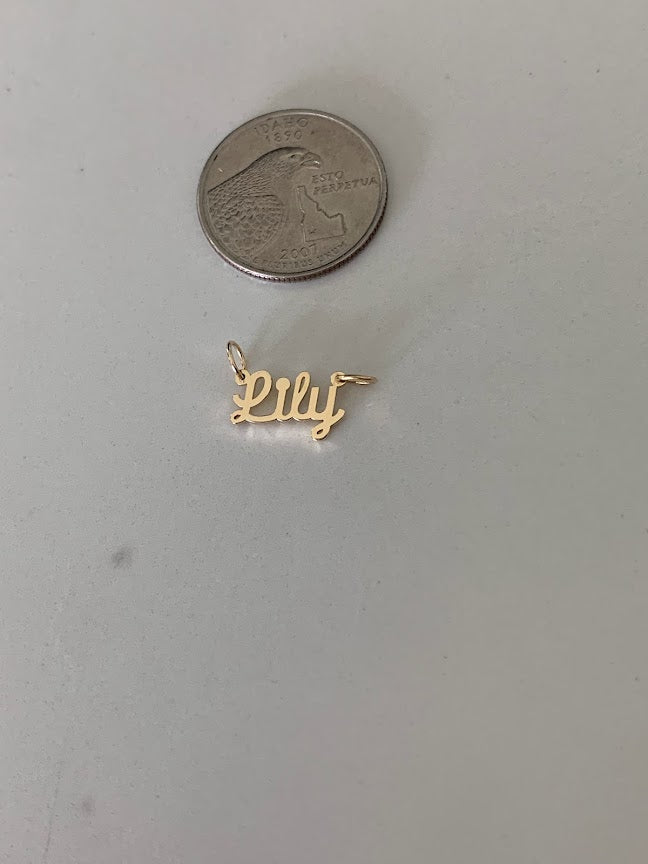 4MM 14K Solid Gold Name| Word Pendant | Personalized Pendant | Personalized Cursive Name Charm with two hooks