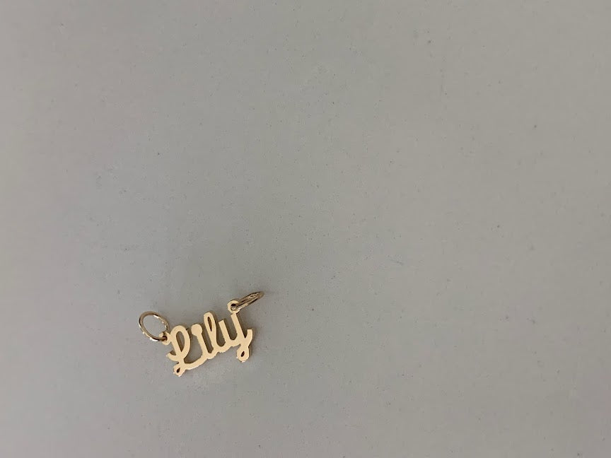 4MM 14K Solid Gold Name| Word Pendant | Personalized Pendant | Personalized Cursive Name Charm with two hooks