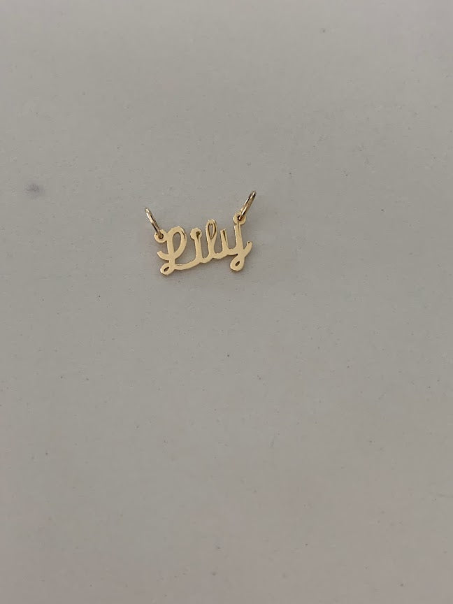 4MM 14K Solid Gold Name| Word Pendant | Personalized Pendant | Personalized Cursive Name Charm with two hooks