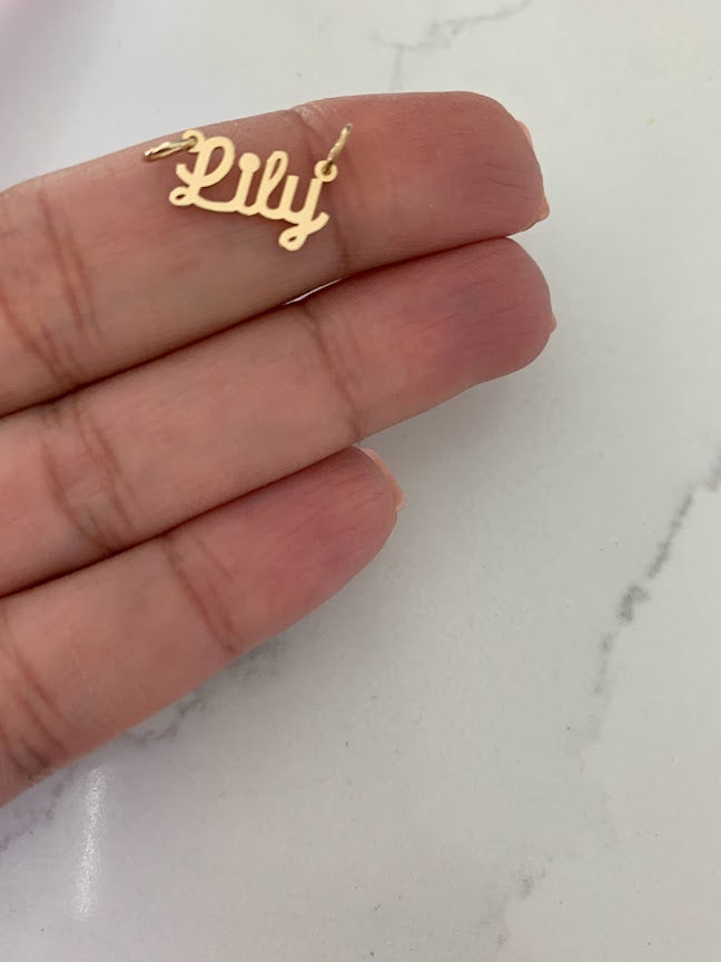 4MM 14K Solid Gold Name| Word Pendant | Personalized Pendant | Personalized Cursive Name Charm with two hooks
