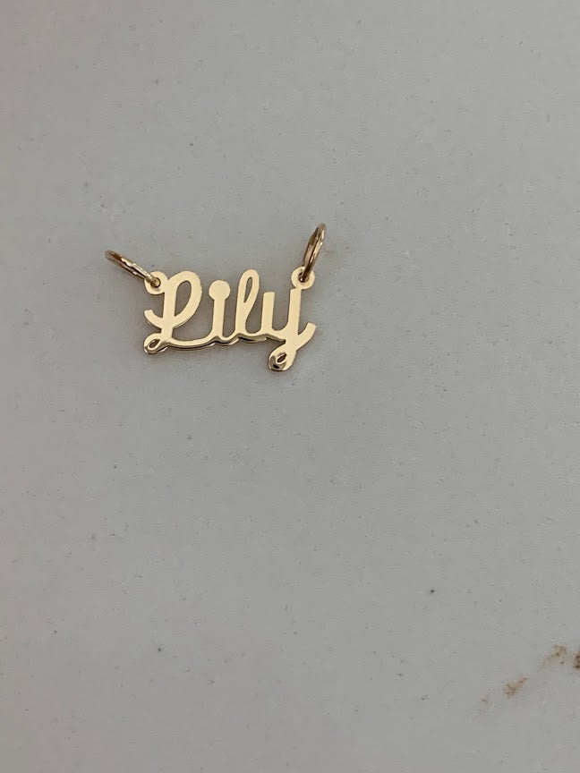 4MM 14K Solid Gold Name| Word Pendant | Personalized Pendant | Personalized Cursive Name Charm with two hooks