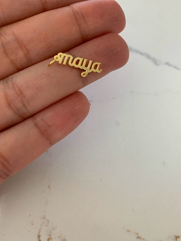 4MM 14K Solid Gold Name| Word Pendant | Personalized Pendant | Personalized Cursive Name Charm with two hooks