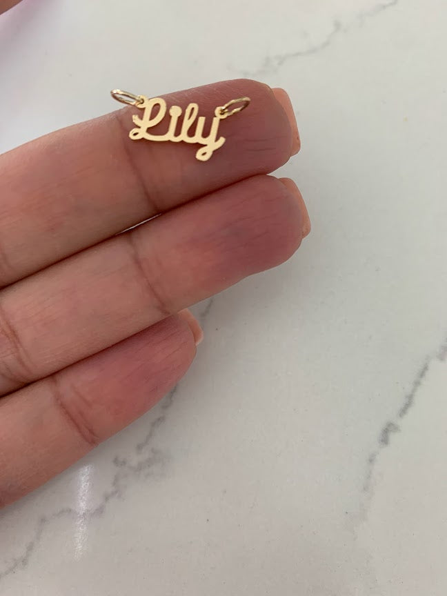 4MM 14K Solid Gold Name| Word Pendant | Personalized Pendant | Personalized Cursive Name Charm with two hooks