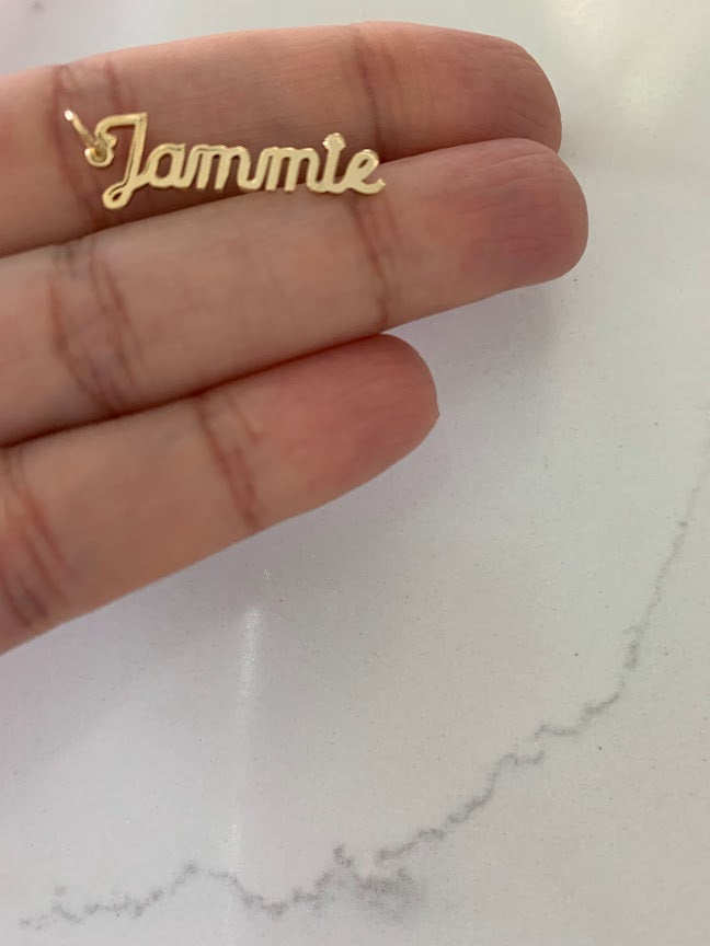 4MM 14K Solid Gold Name| Word Pendant | Personalized Pendant | Personalized Cursive Name Charm with two hooks