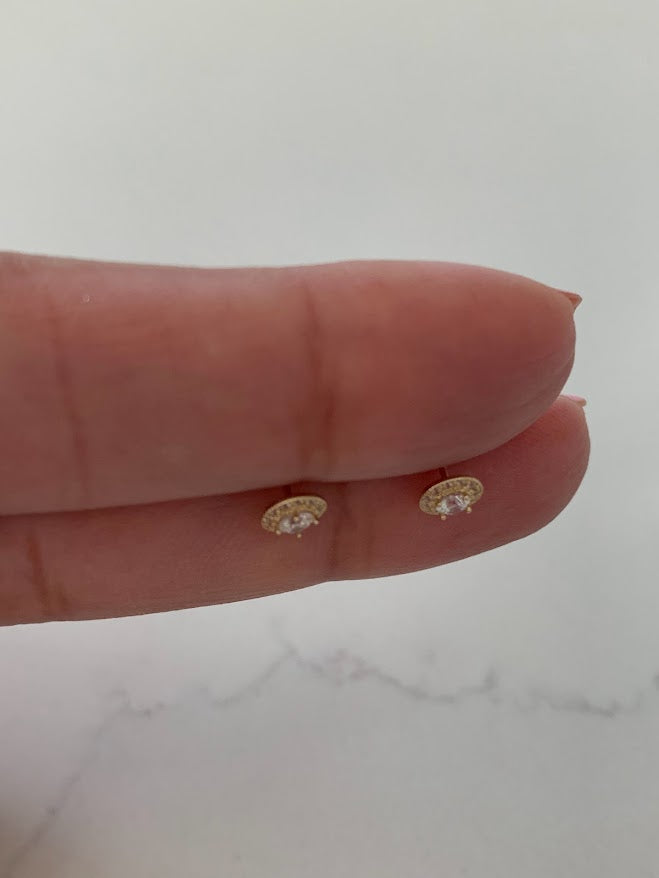 14K Yellow Pave 4-Prong Stud Earrings, Very Sparkly Prong Solitaire Earrings, Cubic Zirconia Studs, Studs, 6MM Shiny CZ Studs
