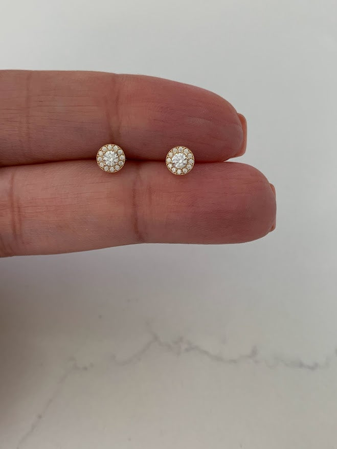 14K Yellow Pave 4-Prong Stud Earrings, Very Sparkly Prong Solitaire Earrings, Cubic Zirconia Studs, Studs, 6MM Shiny CZ Studs