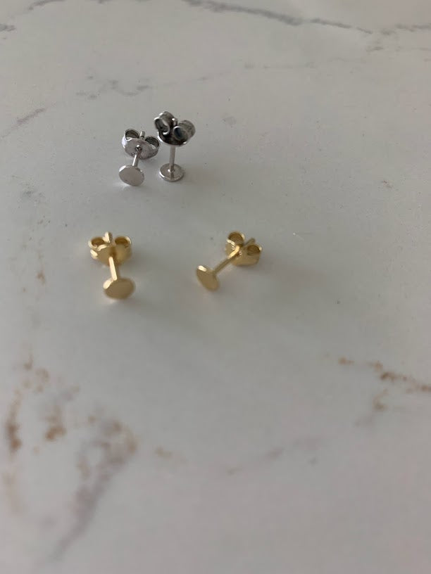 4MM Round Disc Studs, Push Back Stud, Sterling Silver, Tiny, Minimalist Circle Dot Stud Earrings, Circle Studs, Round Tack Disc Earrings