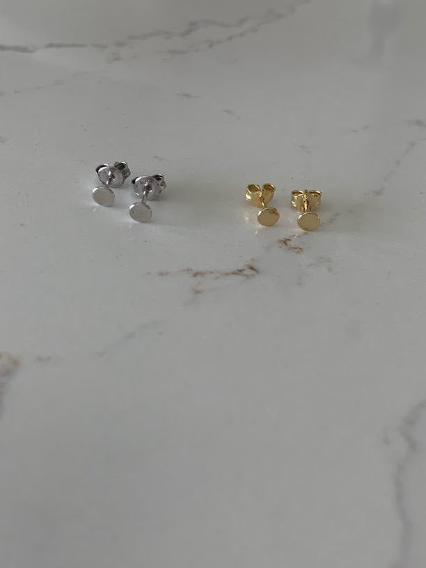 4MM Round Disc Studs, Push Back Stud, Sterling Silver, Tiny, Minimalist Circle Dot Stud Earrings, Circle Studs, Round Tack Disc Earrings