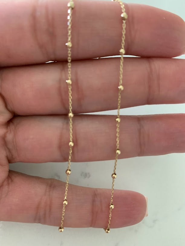 14k Solid Gold Tiny Beads Necklace, Dainty Necklace, Satellite Layering Necklace, 16"/18" Necklace