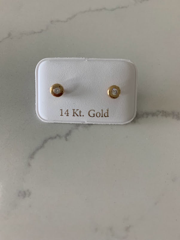 5MM 14K Gold Tiny Bezel Stud Earrings, Solitaire Earrings, Cubic Zirconia Studs, Dainty Bezel Studs, 14K Gold Earrings, Everyday Earrings