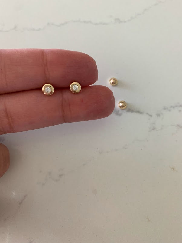 5MM 14K Gold Tiny Bezel Stud Earrings, Solitaire Earrings, Cubic Zirconia Studs, Dainty Bezel Studs, 14K Gold Earrings, Everyday Earrings