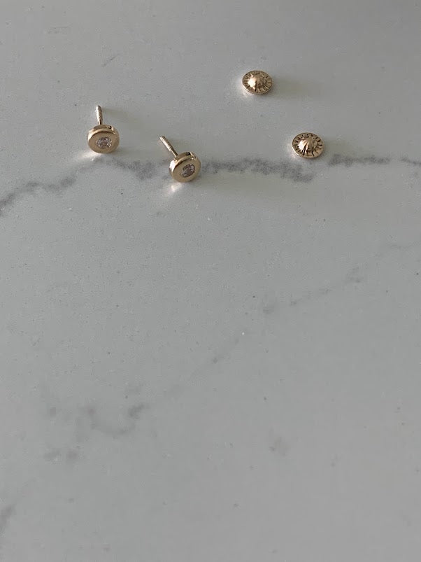 5MM 14K Gold Tiny Bezel Stud Earrings, Solitaire Earrings, Cubic Zirconia Studs, Dainty Bezel Studs, 14K Gold Earrings, Everyday Earrings