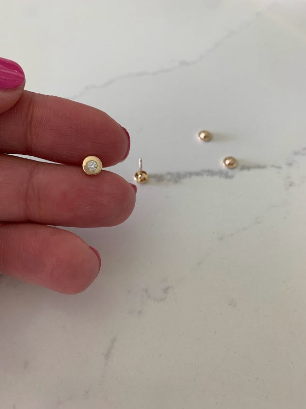 5MM 14K Gold Tiny Bezel Stud Earrings, Solitaire Earrings, Cubic Zirconia Studs, Dainty Bezel Studs, 14K Gold Earrings, Everyday Earrings