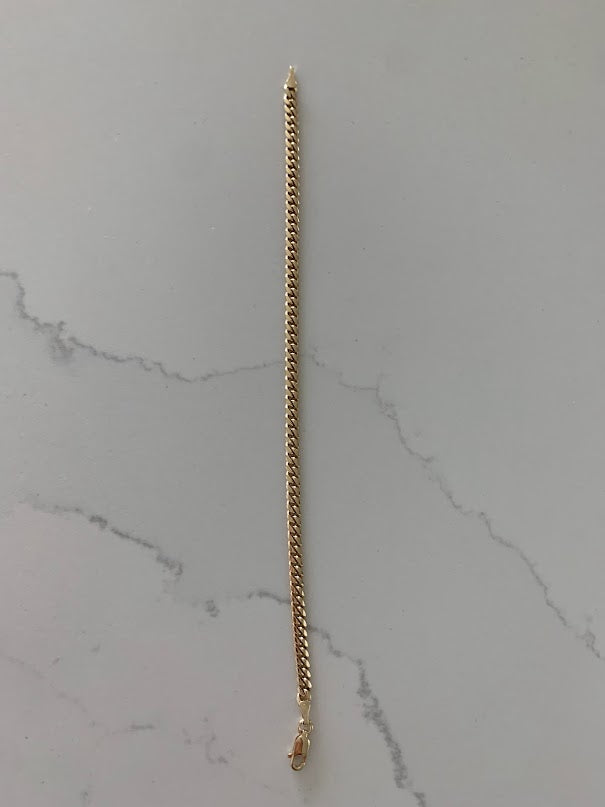 14K Gold Cuban Link Bracelet , Cuban Link Bracelet, 4MM Width, 7.5" Length, Lobster Clasp, Adult Bracelet