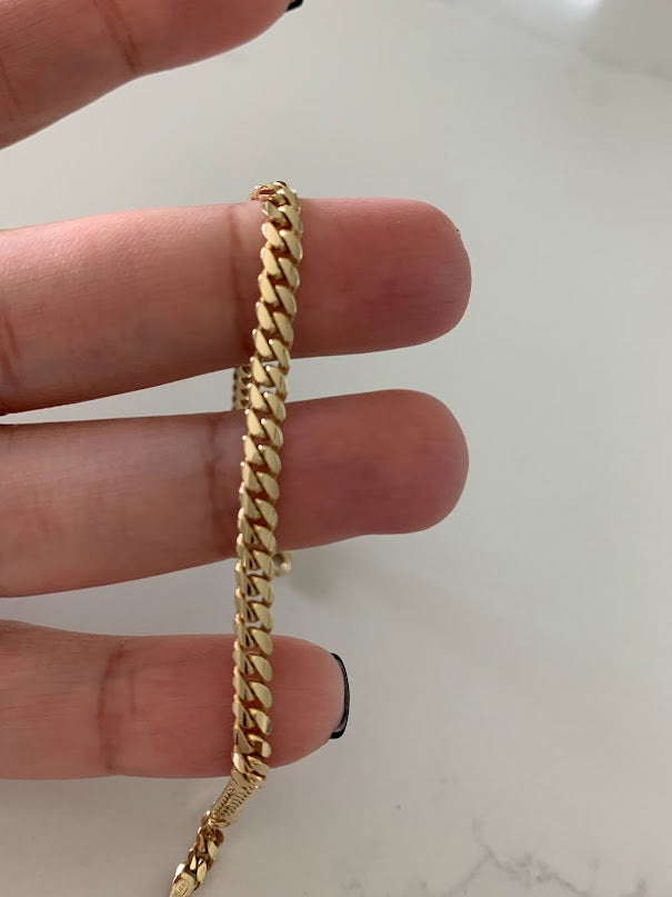 14K Gold Cuban Link Bracelet , Cuban Link Bracelet, 4MM Width, 7.5" Length, Lobster Clasp, Adult Bracelet
