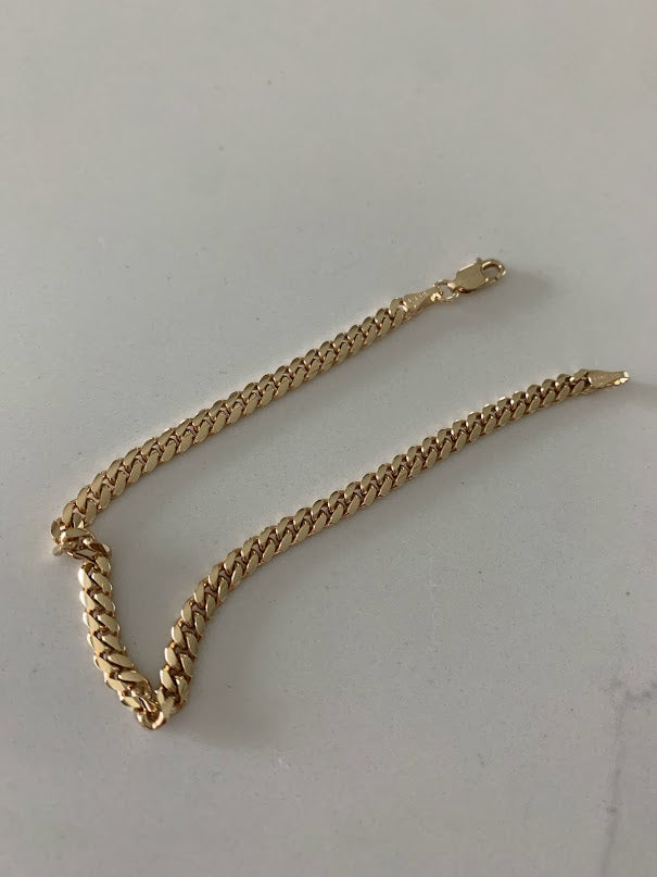 14K Gold Cuban Link Bracelet , Cuban Link Bracelet, 4MM Width, 7.5" Length, Lobster Clasp, Adult Bracelet