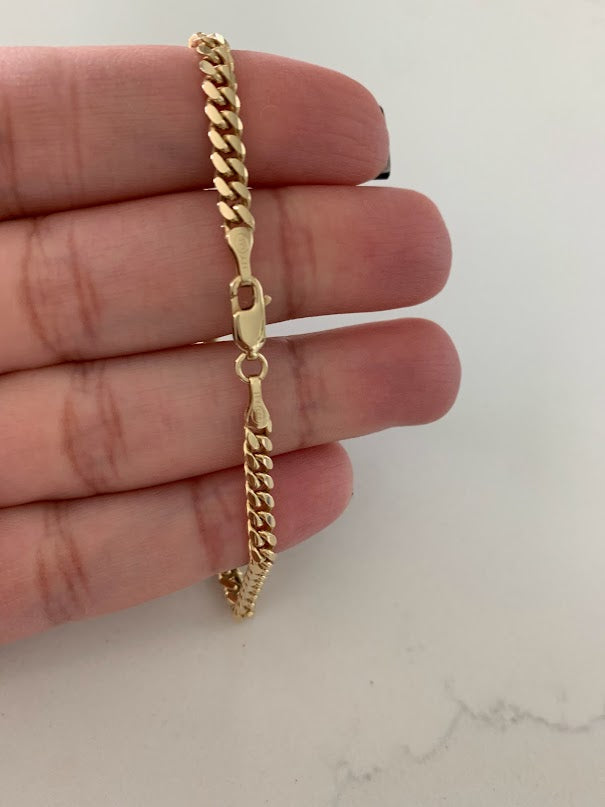 14K Gold Cuban Link Bracelet , Cuban Link Bracelet, 4MM Width, 7.5" Length, Lobster Clasp, Adult Bracelet
