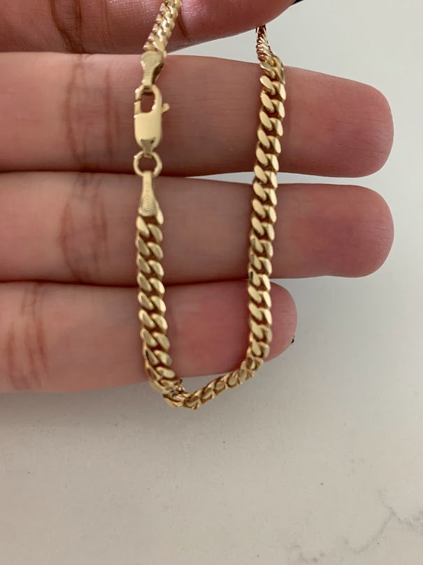 14K Gold Cuban Link Bracelet , Cuban Link Bracelet, 4MM Width, 7.5" Length, Lobster Clasp, Adult Bracelet