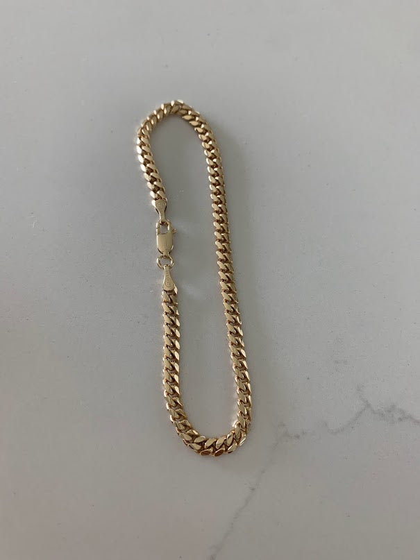 14K Gold Cuban Link Bracelet , Cuban Link Bracelet, 4MM Width, 7.5" Length, Lobster Clasp, Adult Bracelet