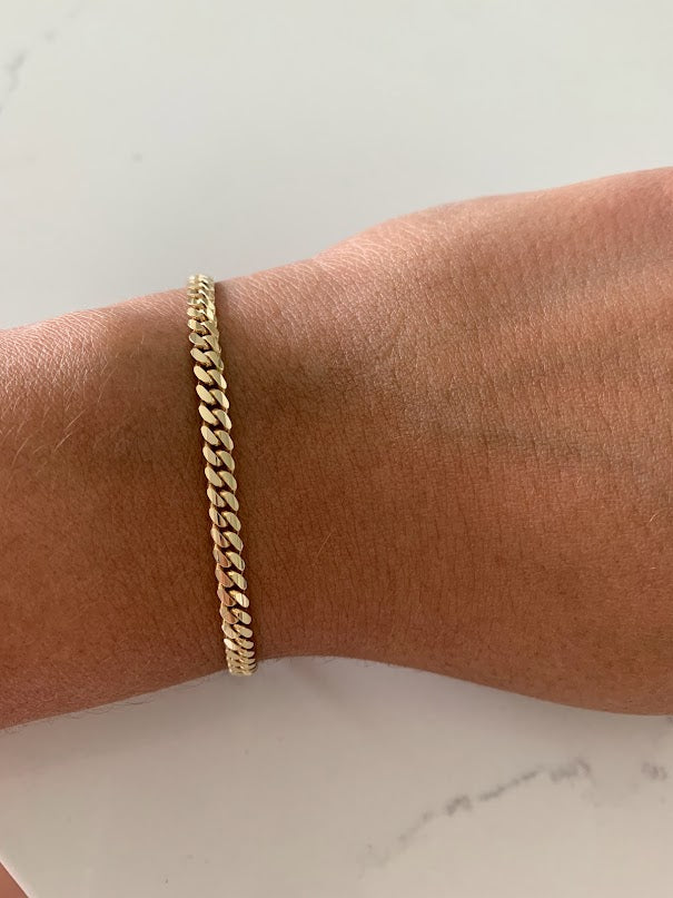 14K Gold Cuban Link Bracelet , Cuban Link Bracelet, 4MM Width, 7.5" Length, Lobster Clasp, Adult Bracelet