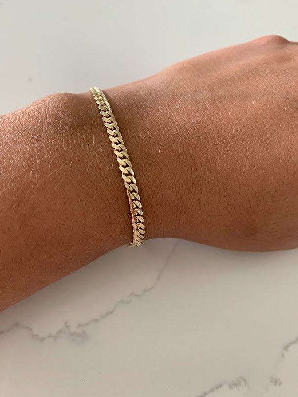 14K Gold Cuban Link Bracelet , Cuban Link Bracelet, 4MM Width, 7.5" Length, Lobster Clasp, Adult Bracelet
