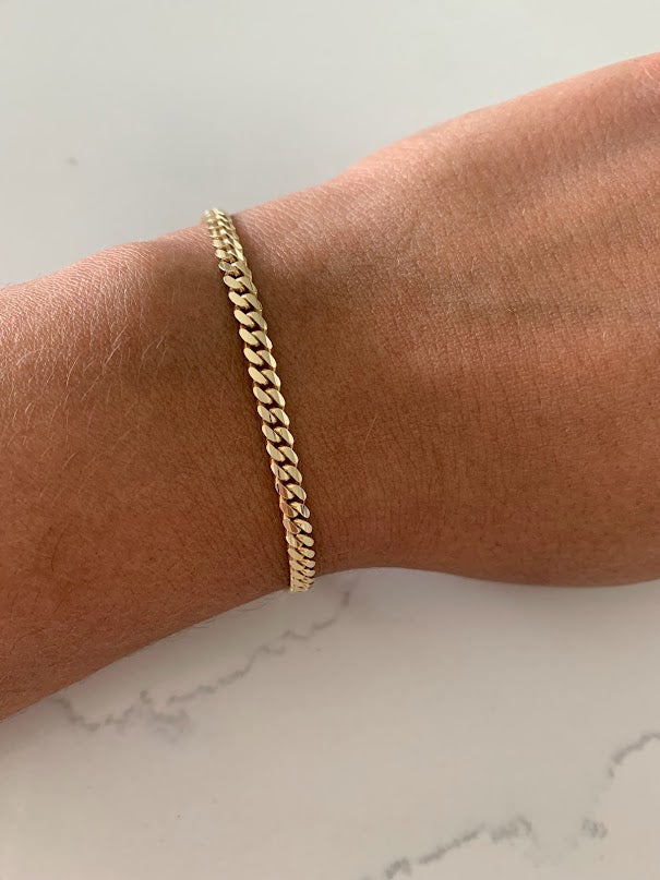 14K Gold Cuban Link Bracelet , Cuban Link Bracelet, 4MM Width, 7.5" Length, Lobster Clasp, Adult Bracelet