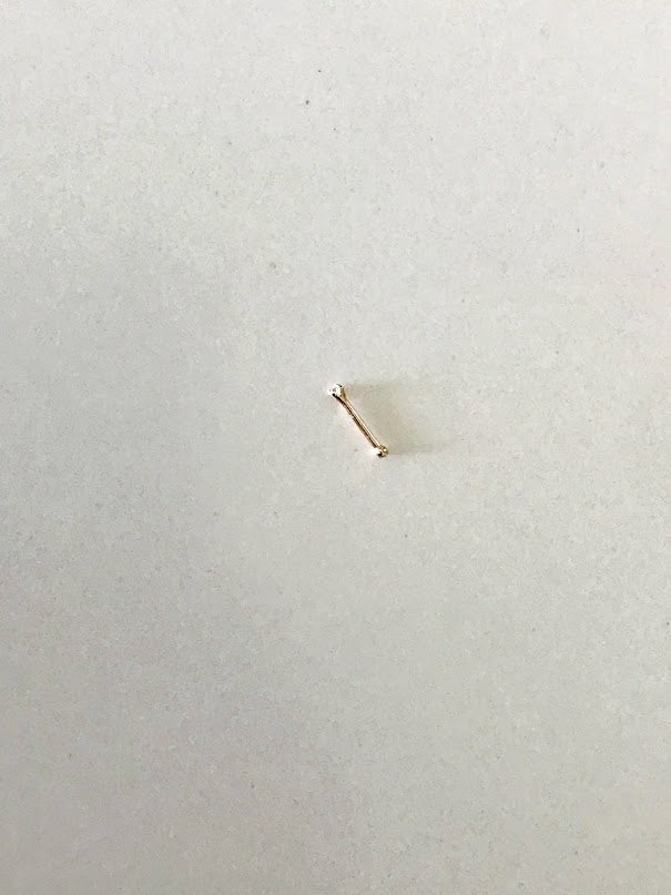 14K Yellow Gold, 1MM Cubic ZC Nose Stud, Yellow Gold Nose Stud, Cubic CZ Prong Nose Stud