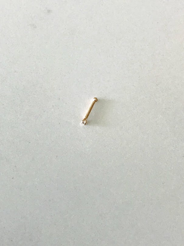 14K Yellow Gold, 1MM Cubic ZC Nose Stud, Yellow Gold Nose Stud, Cubic CZ Prong Nose Stud