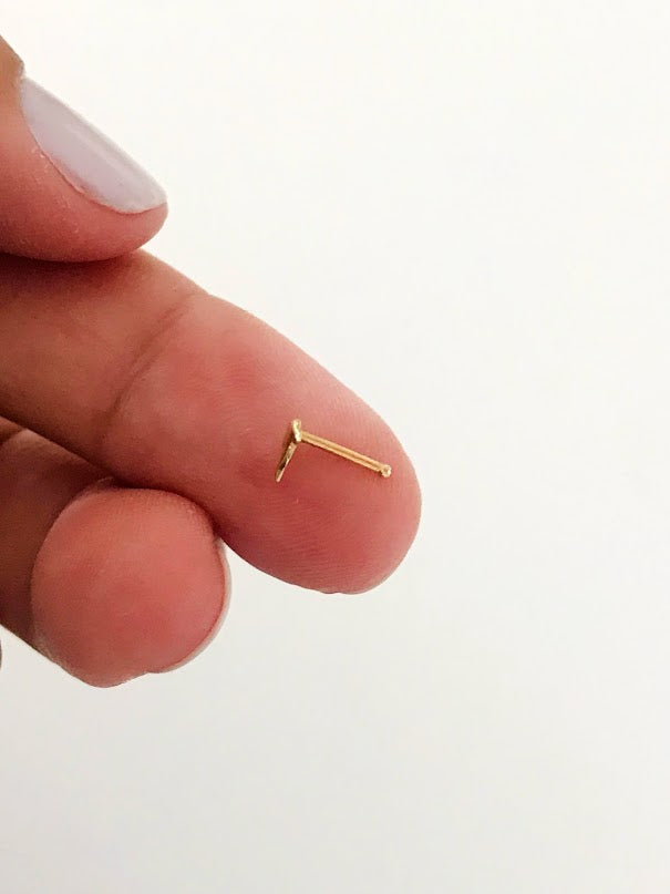14K Yellow Gold, Dolphin Nose Stud, Yellow Gold Nose Stud, Bone Nose Stud