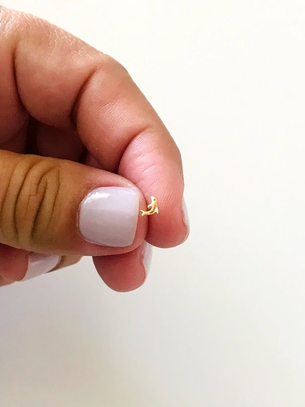 14K Yellow Gold, Dolphin Nose Stud, Yellow Gold Nose Stud, Bone Nose Stud