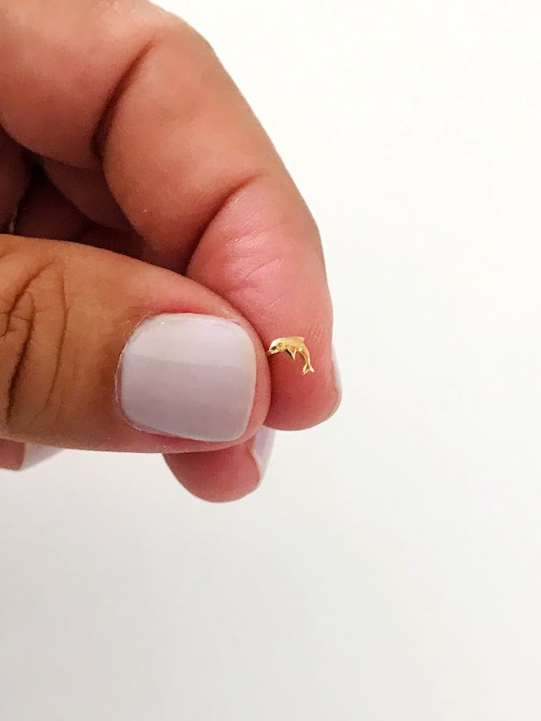 14K Yellow Gold, Dolphin Nose Stud, Yellow Gold Nose Stud, Bone Nose Stud