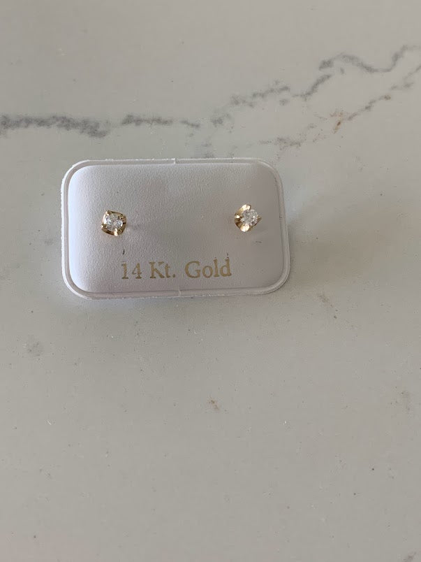 14K Gold 4MM Cubic ZC Studs on Four Prongs • CZ Earrings • 4 Prong Screw back Circular Studs • Cubic Zirconia 4 Prong Studs • 4MM C/Z
