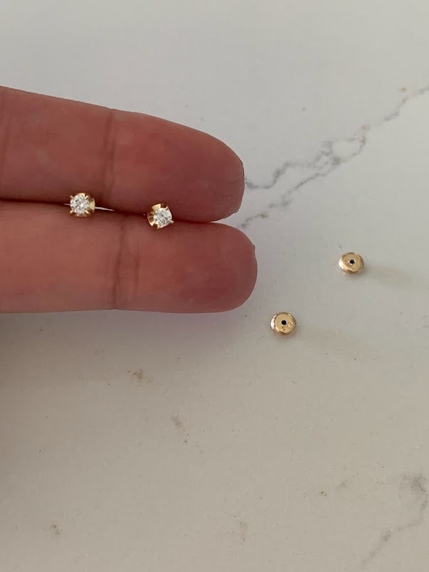 14K Gold 4MM Cubic ZC Studs on Four Prongs • CZ Earrings • 4 Prong Screw back Circular Studs • Cubic Zirconia 4 Prong Studs • 4MM C/Z