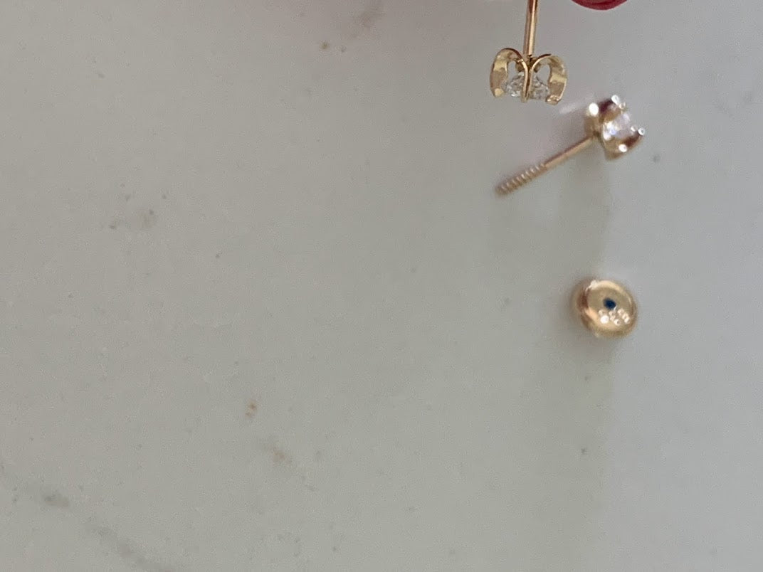 14K Gold 4MM Cubic ZC Studs on Four Prongs • CZ Earrings • 4 Prong Screw back Circular Studs • Cubic Zirconia 4 Prong Studs • 4MM C/Z