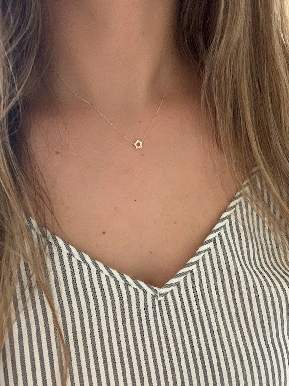 14k Solid Gold Open Star Necklace, Dainty Necklace, Layering Necklace, Star Necklace, 7MM Star Necklace