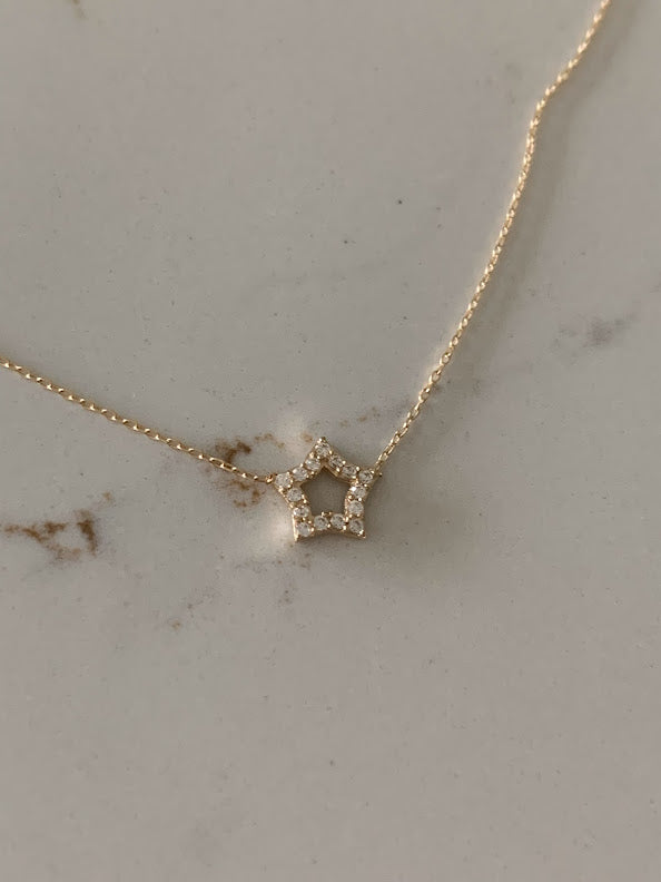 14k Solid Gold Open Star Necklace, Dainty Necklace, Layering Necklace, Star Necklace, 7MM Star Necklace